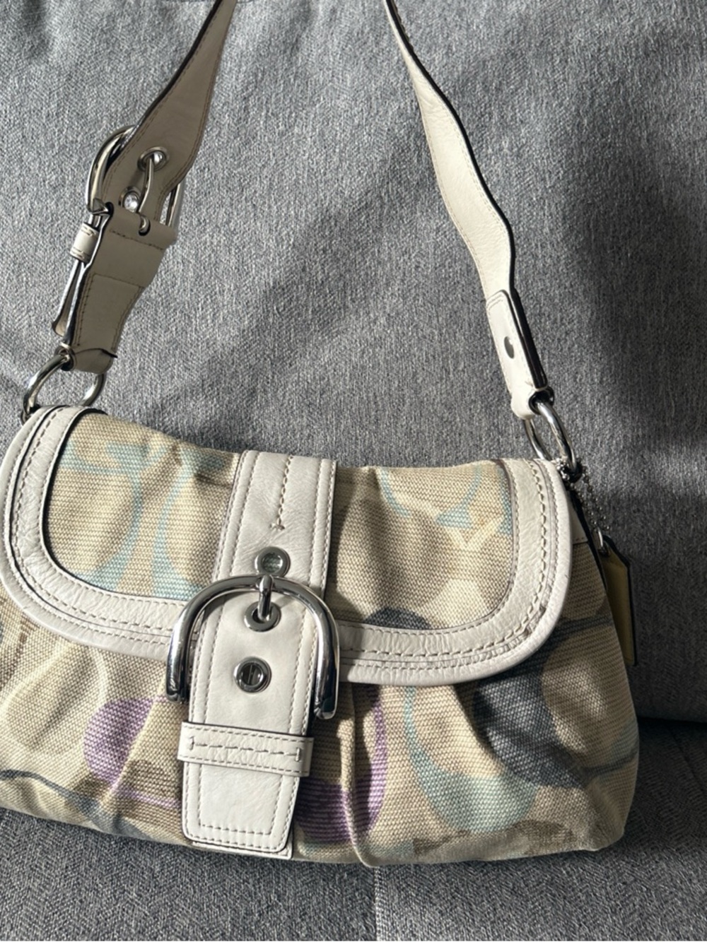 Coach Cream Signature Canvas Shoulder Bag with Pastel Accents